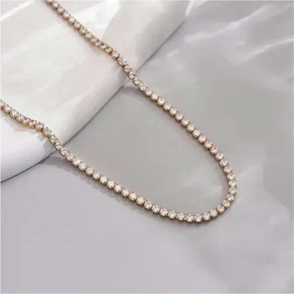 18k Gold Plated Tennis Necklace with Sparkling Cubic Zircon Accent Gems. New. - Picture 6 of 11